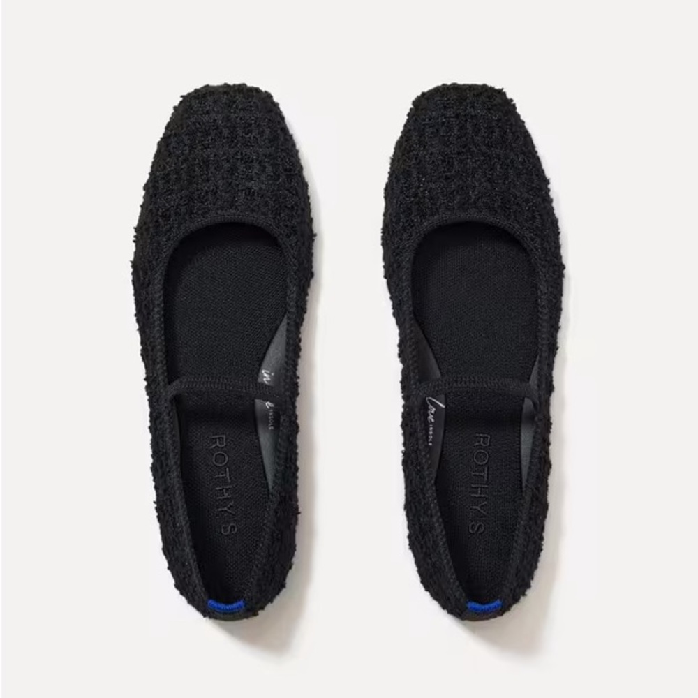 Rothy's Square Toe Ballet Flat - Black Boucle (size 6.5 US)